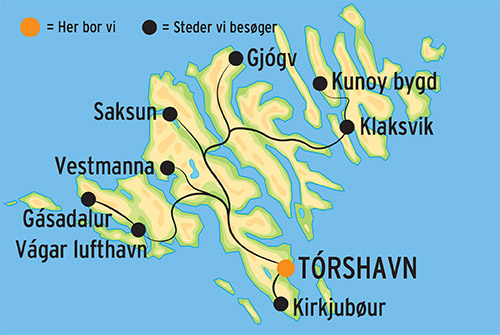 Kort over rejsen Fabelagtige Færøerne